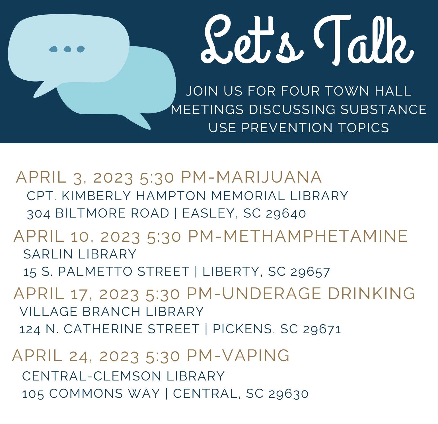 Let's Talk Substance Abuse and Prevention Town Hall Pickens County